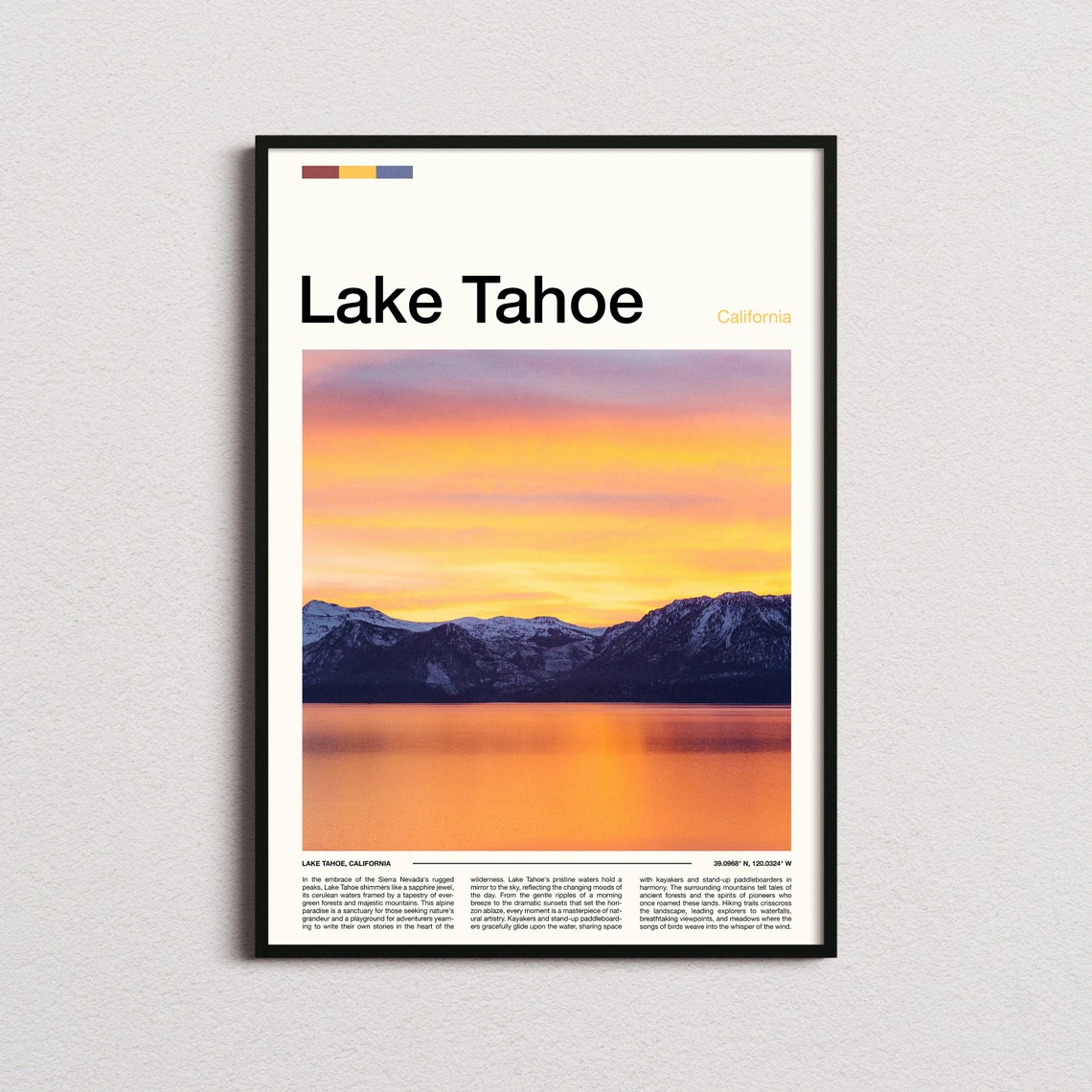 Lake Tahoe California Sunset Snow Peaks Lakeside View Poster