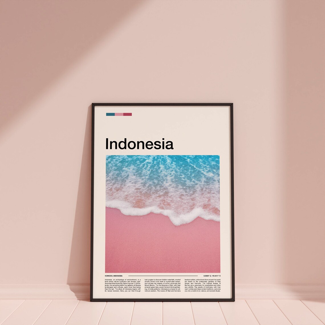 Komodo Indonesia Pink Sand Beach Turquoise Waves Aerial Poster - Image 4