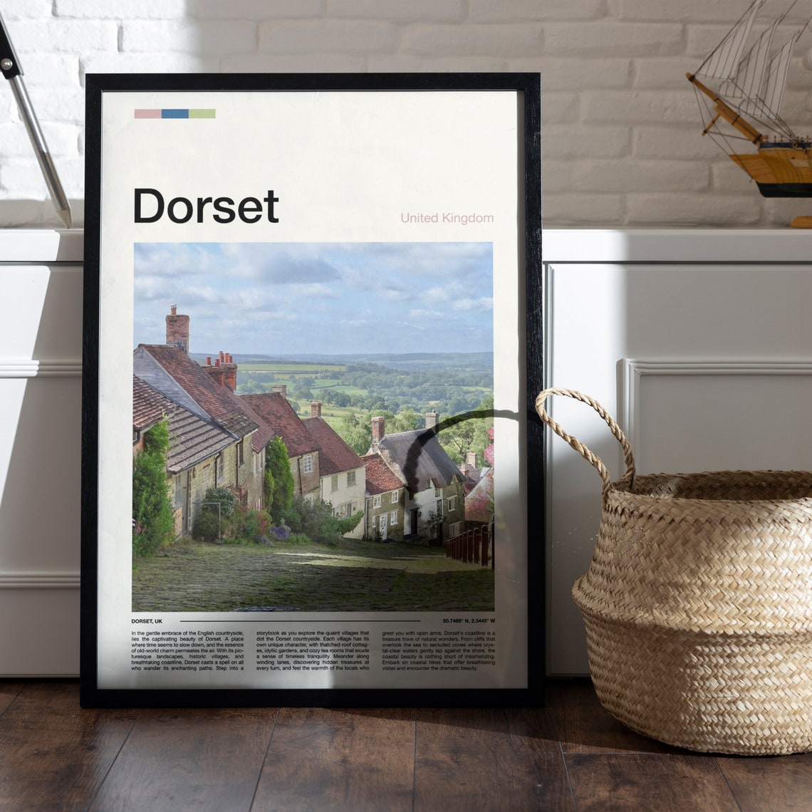 Dorset England Quint Thatched Cottage Village Rooftop Street Poster - Image 5