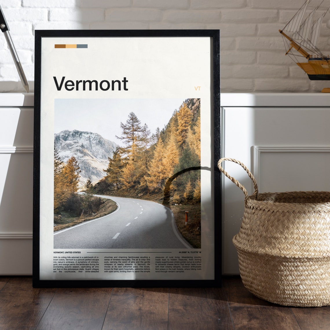 Vermont Winding Mountain Road Through Golden Autumn Forest Poster - Image 5