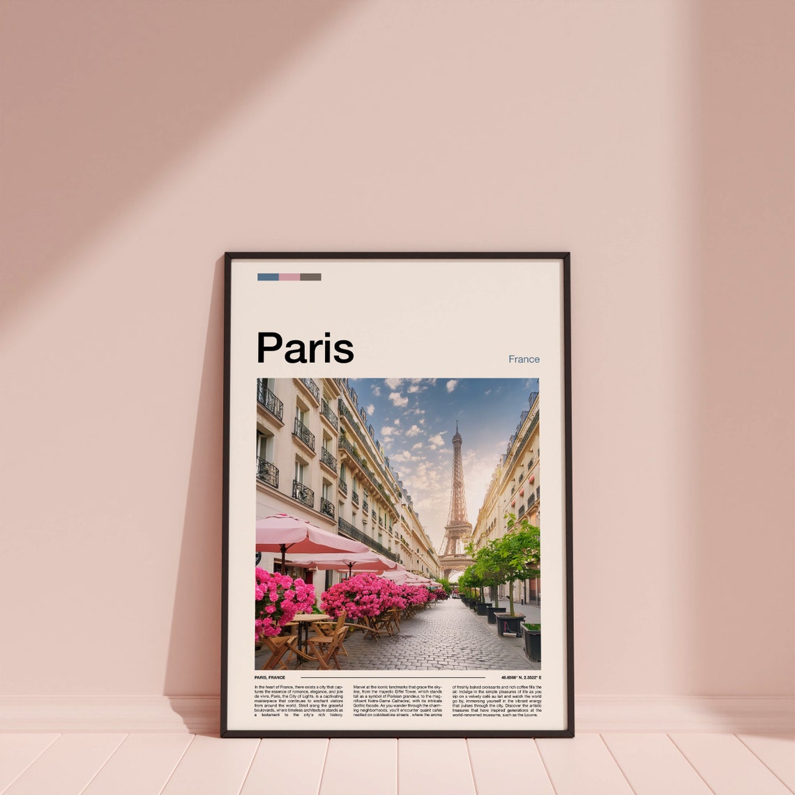 Paris France Eiffel Tower Charming Cafe Street Pink Blossoms Poster - Image 5