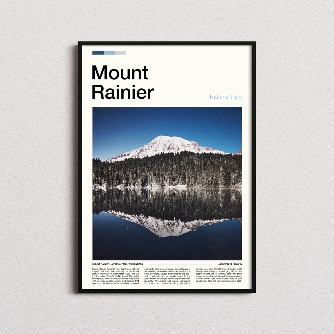 Mount Rainier Washington Snowy Summit Lake Mirror Photo Poster