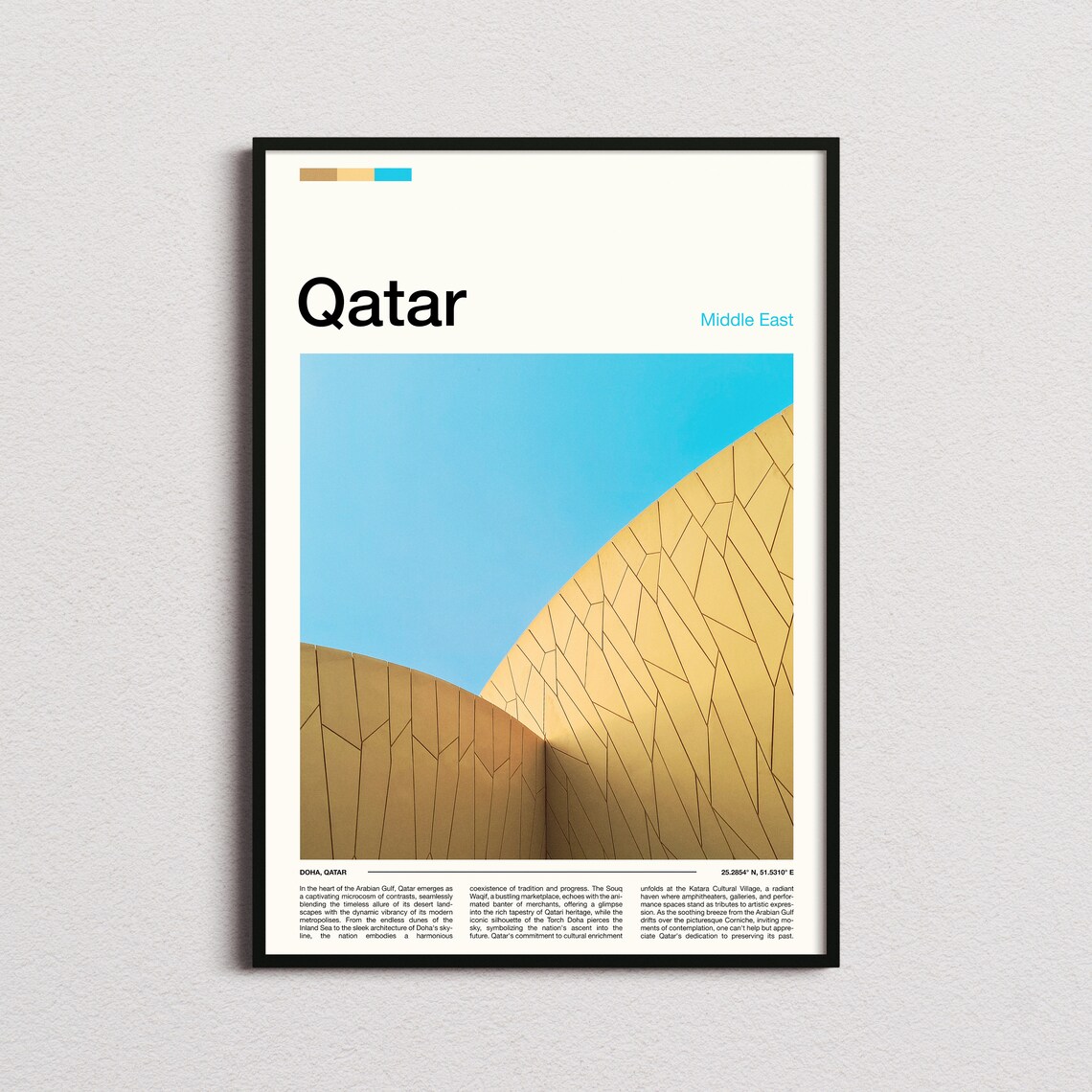Qatar Middle East Golden Desert Rose Architecture Facade Poster