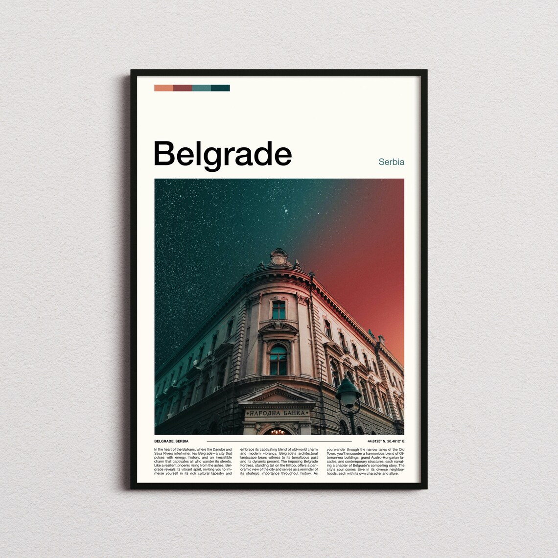 Belgrade Serbia National Bank Historic Building Night Sky Poster