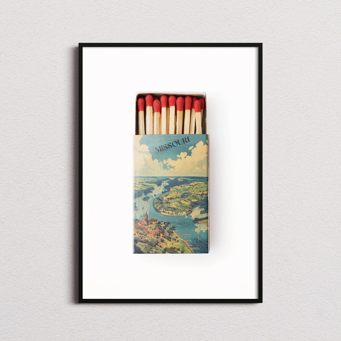Missouri Vintage Retro Matchbox River Valley Landscape Poster