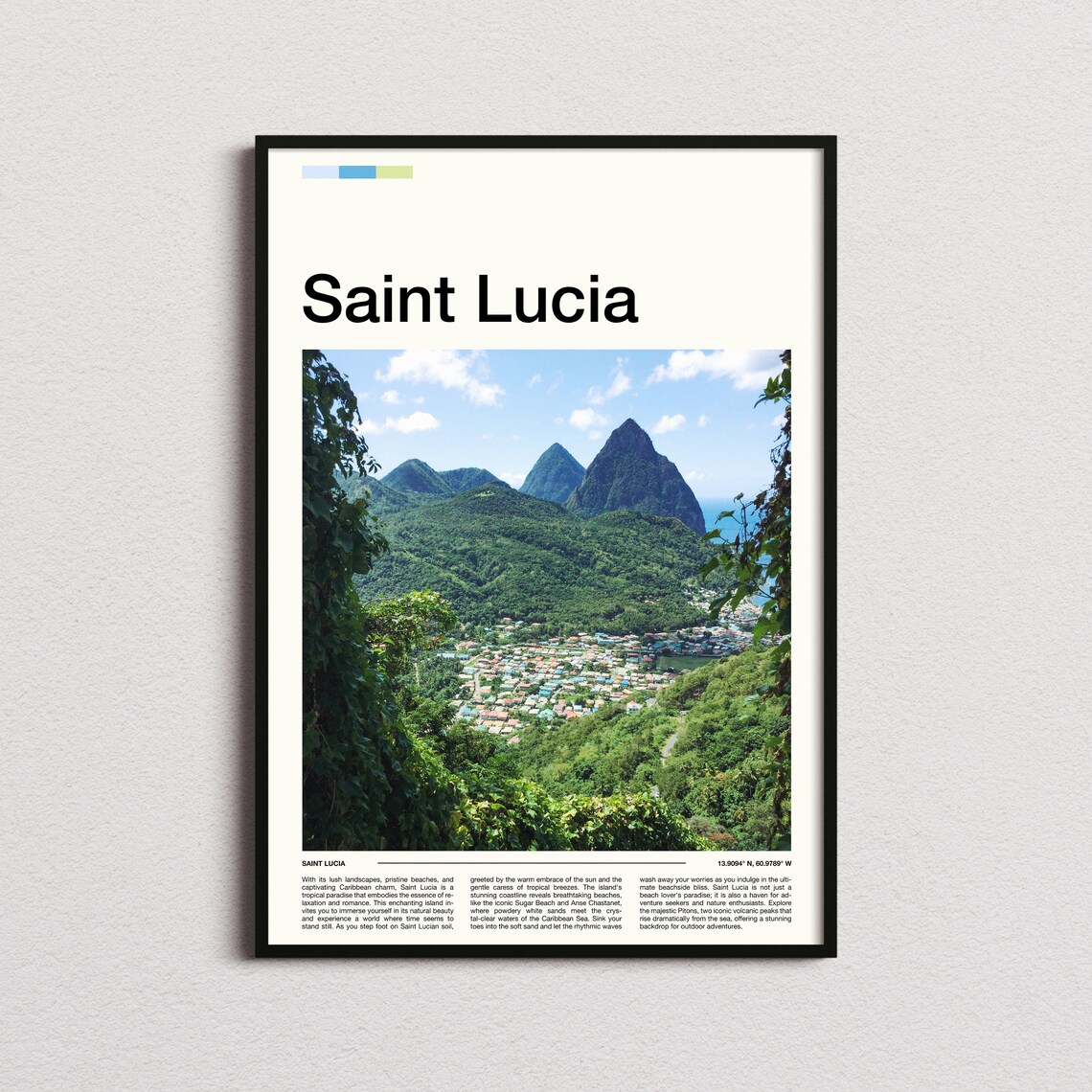Saint Lucia Caribbean Pitons Mountains Lush Green Island View Poster