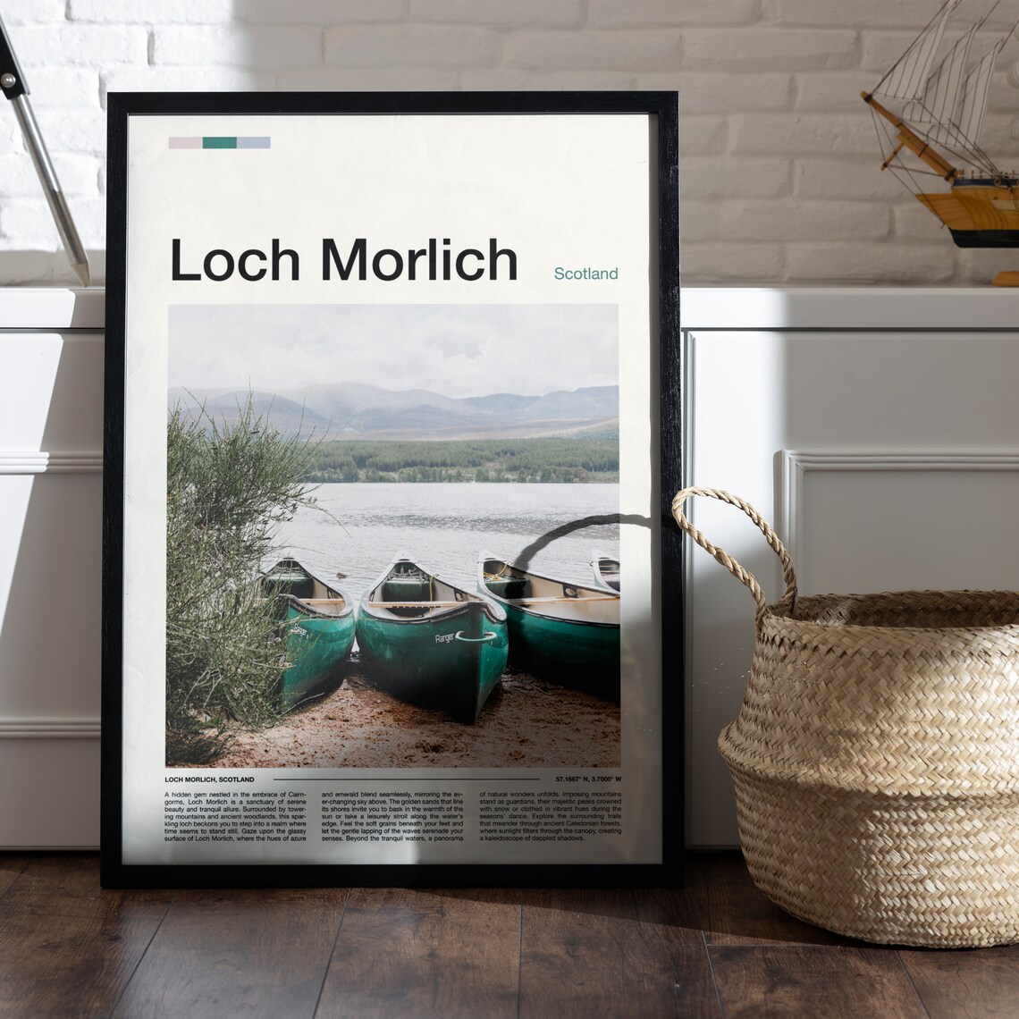 Loch Morlich Scotland Green Canoes Lakeside Sunset Canoe Travel Poster - Image 4