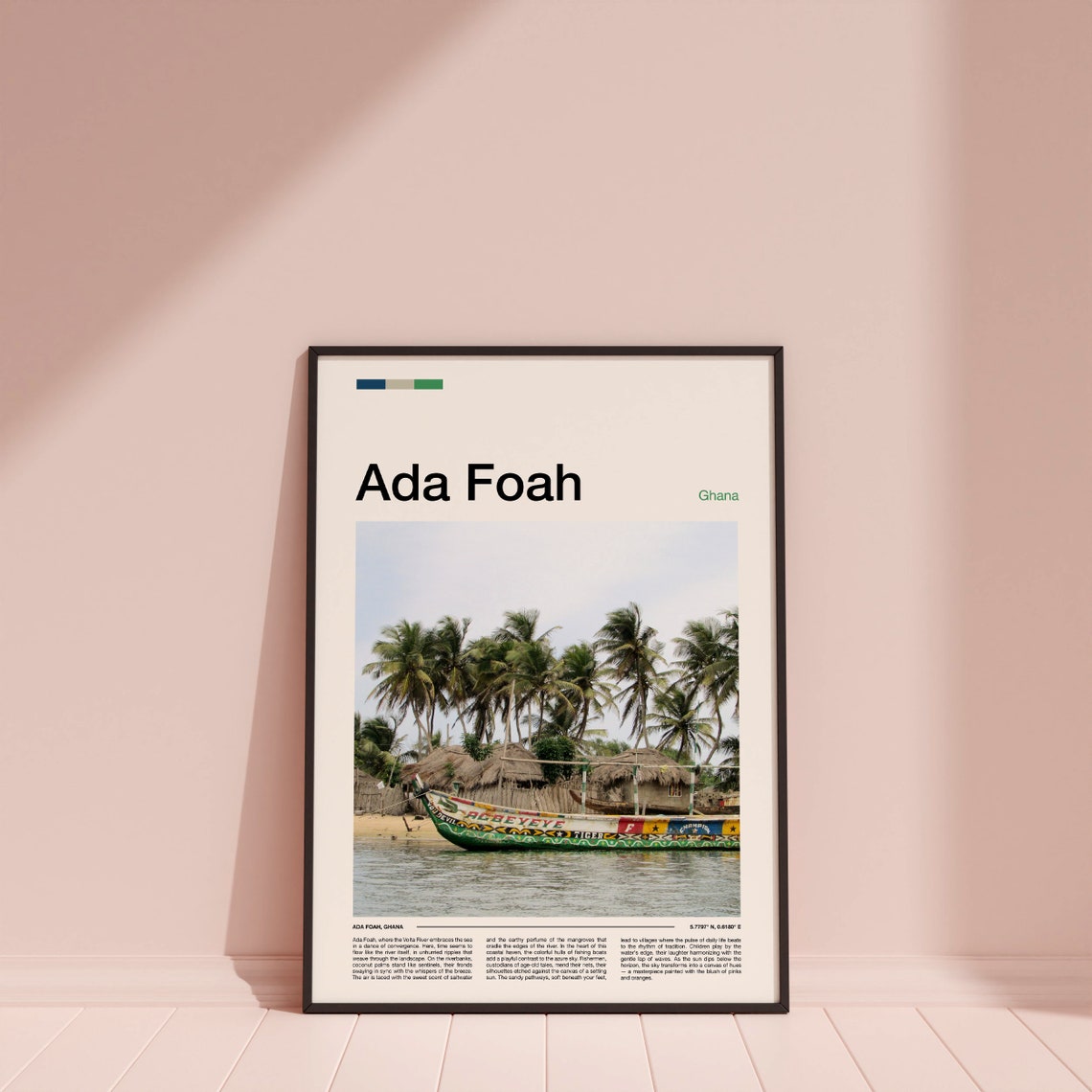 Ada Foah Ghana Painted Boat Palms Thatched Huts Shore Poster - Image 4