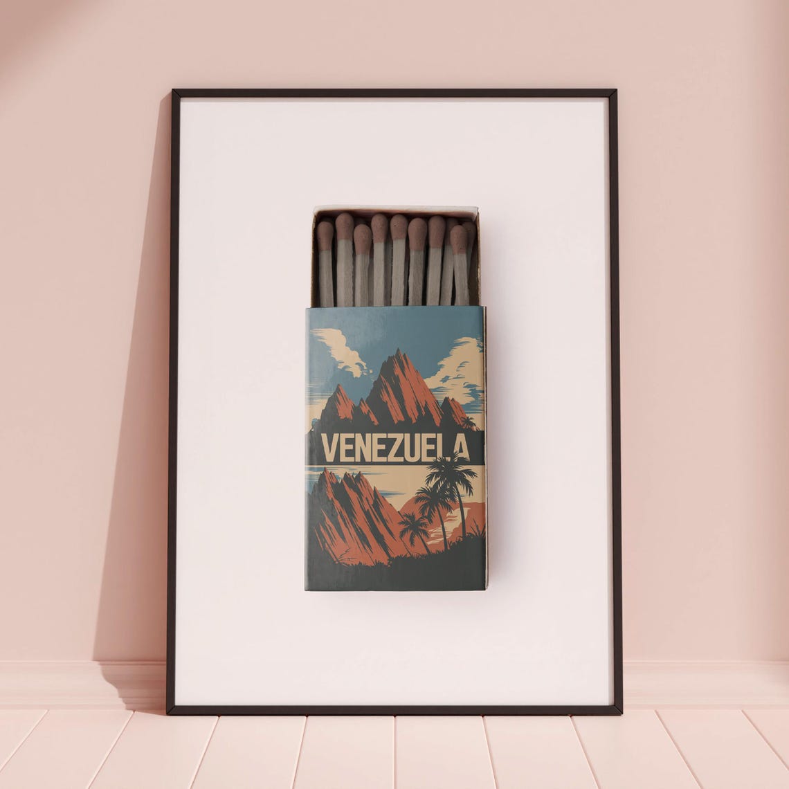 Venezuela Sunset Mountains Matchbox Style Art with Palm Trees Poster - Image 3