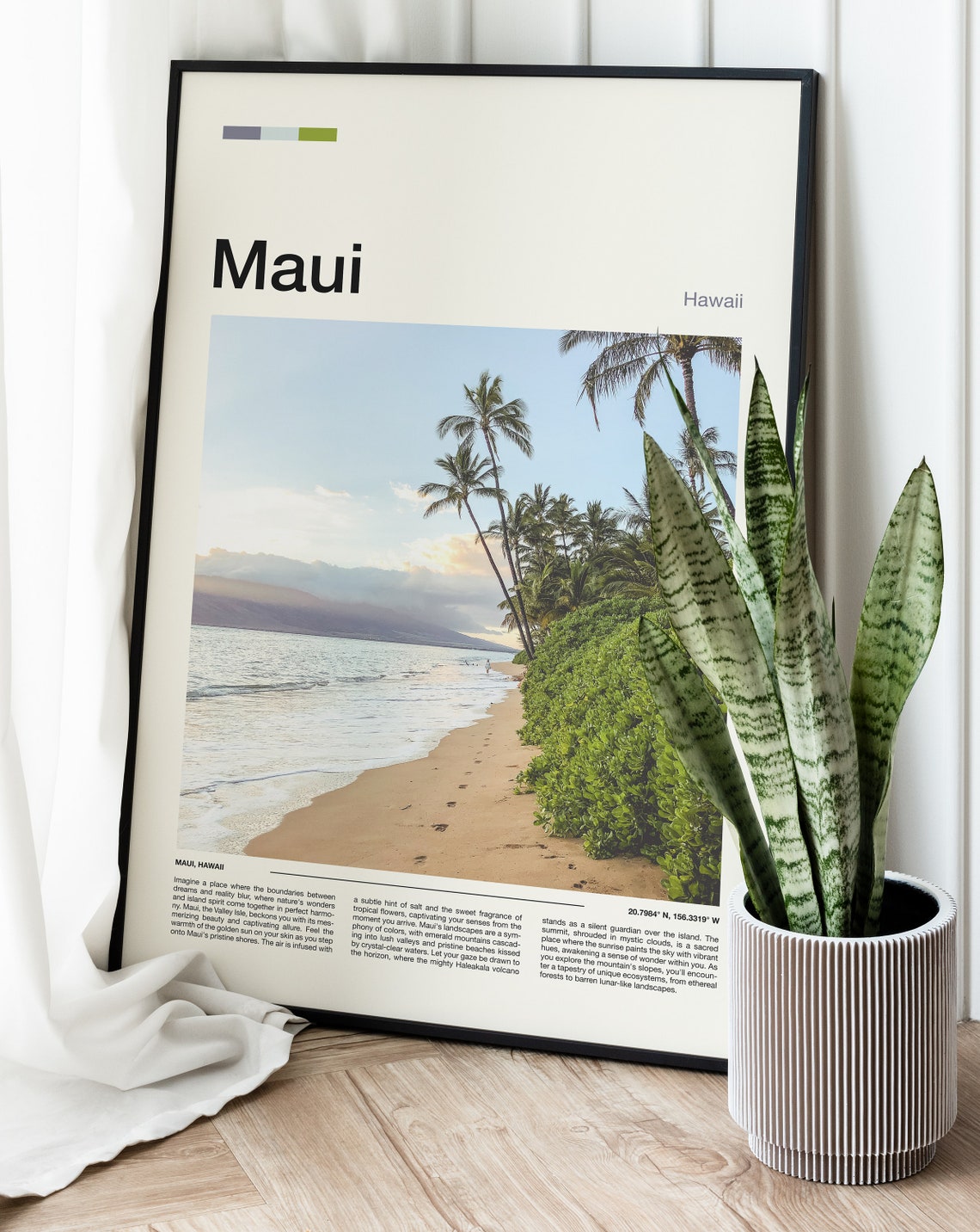 Maui Hawaii Palm Tree Beach Sunset Coastline Minimalist Travel Poster - Image 3