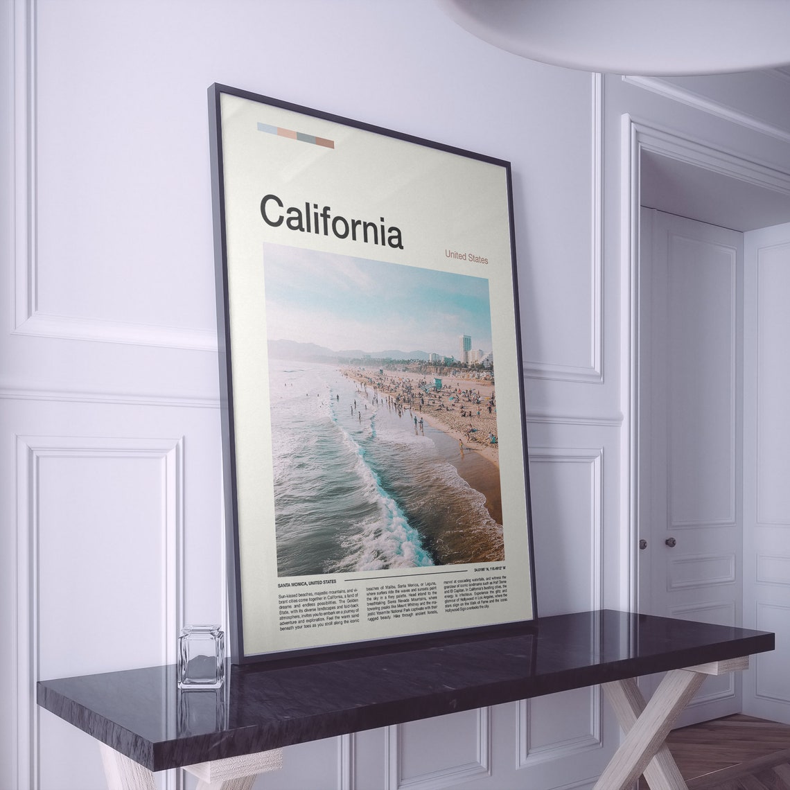 California Santa Monica Beach Aerial Surfers Shoreline Poster - Image 2