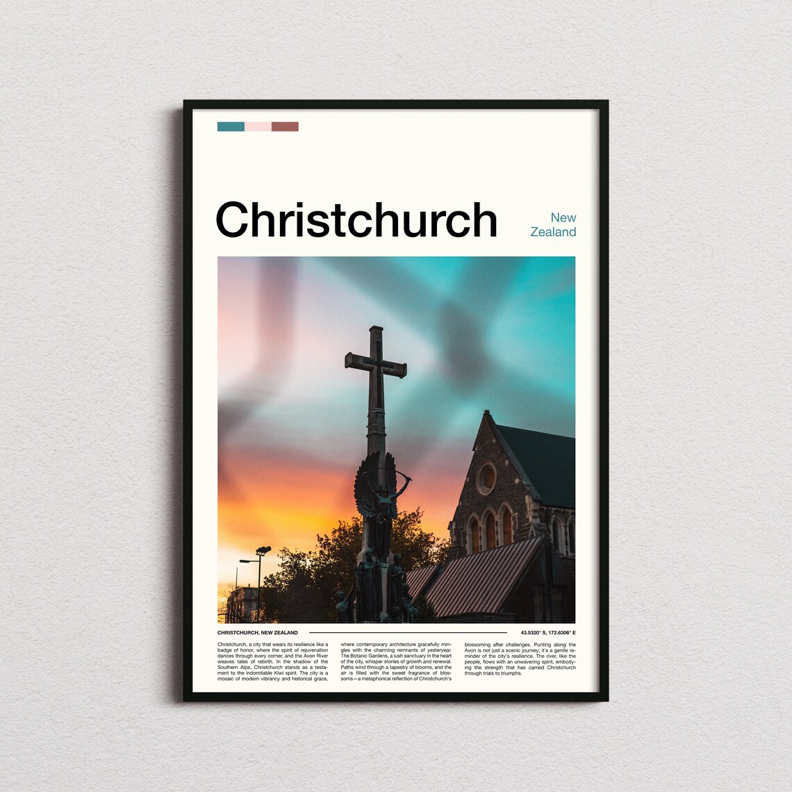 Christchurch War Memorial Cross at Sunset New Zealand Travel Poster