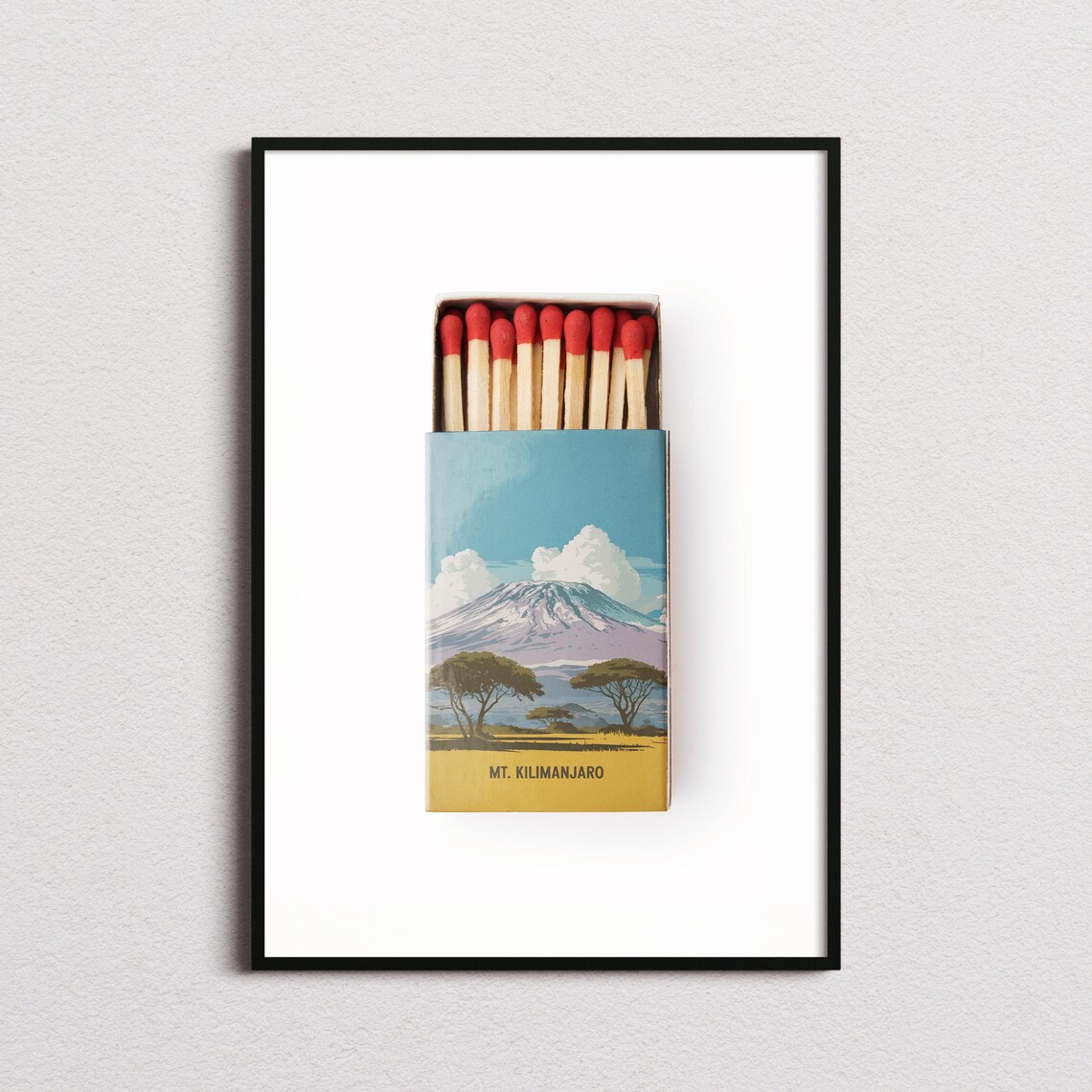 Mount Kilimanjaro Vintage Matchbox Art Safari Illustration Poster