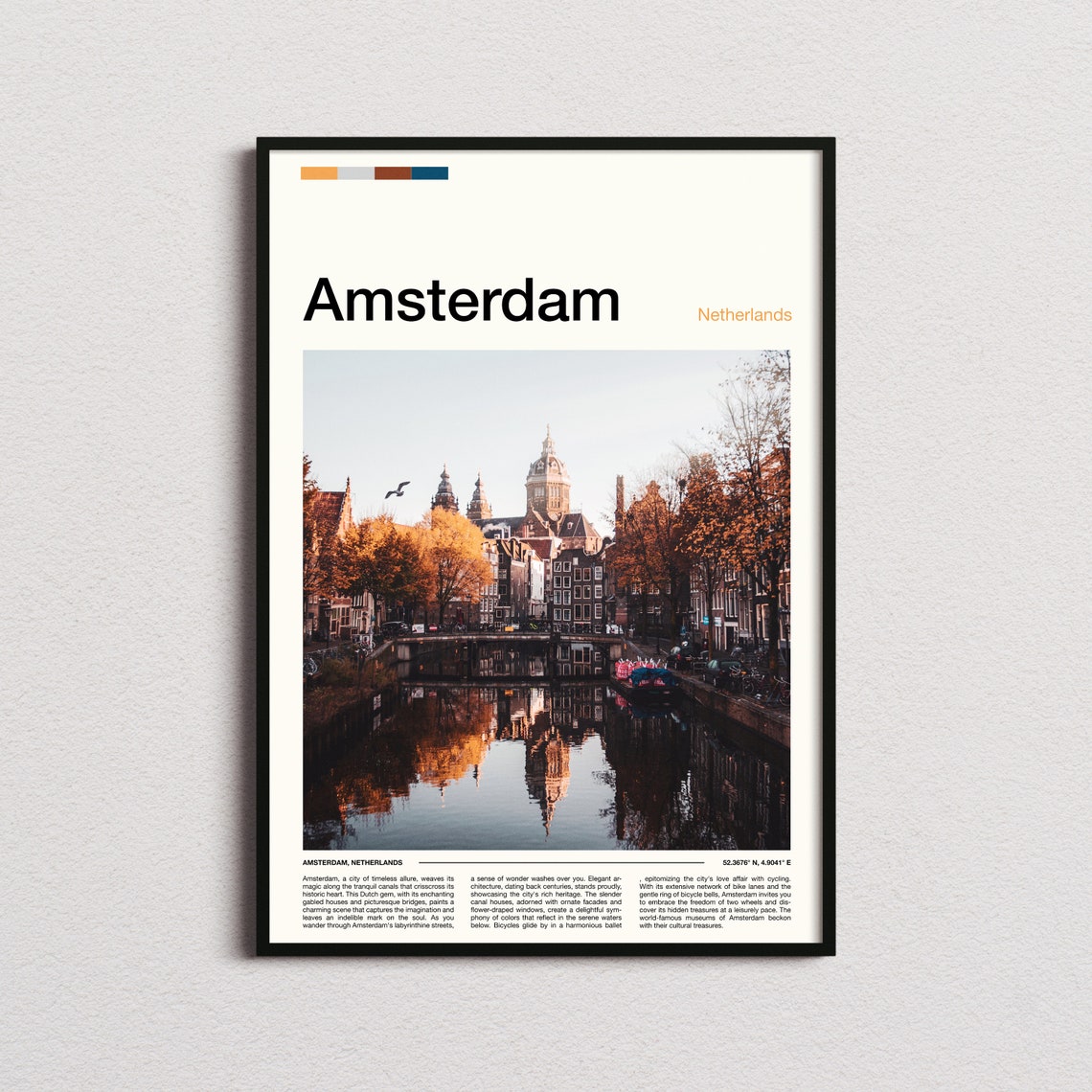 Amsterdam Netherlands Canal Houses Autumn Reflection City Poster