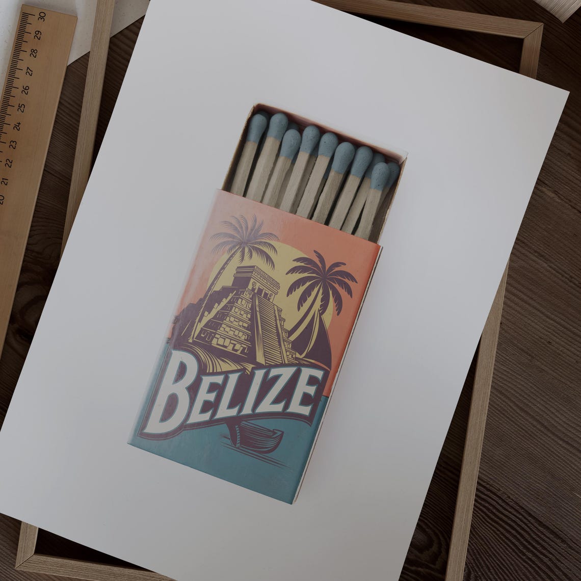 Belize Mayan Pyramid Tropical Sunset Vintage Matchbox Art Poster - Image 2