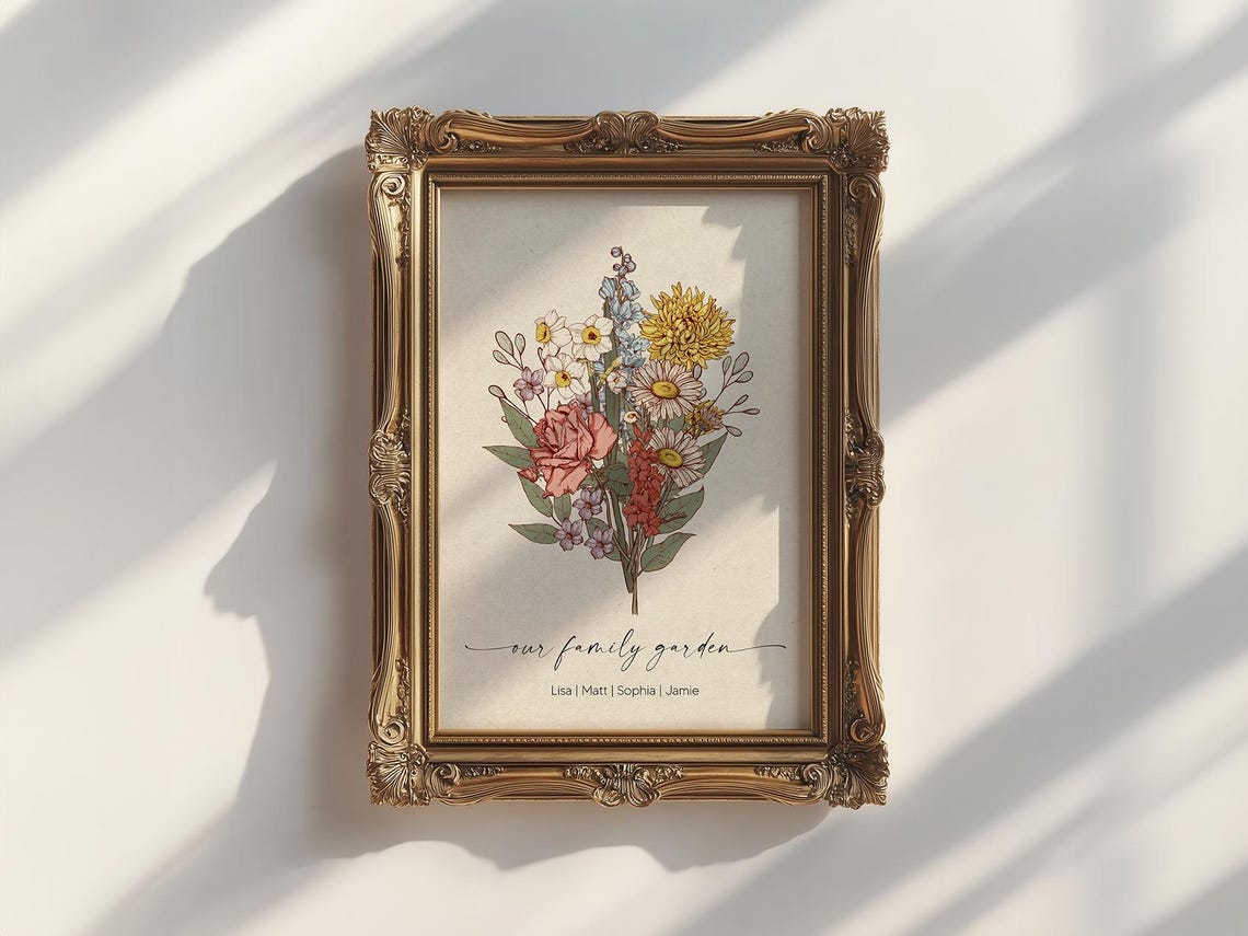 Birth Flowers Family Bouquet Art Print, Personalized - Image 5