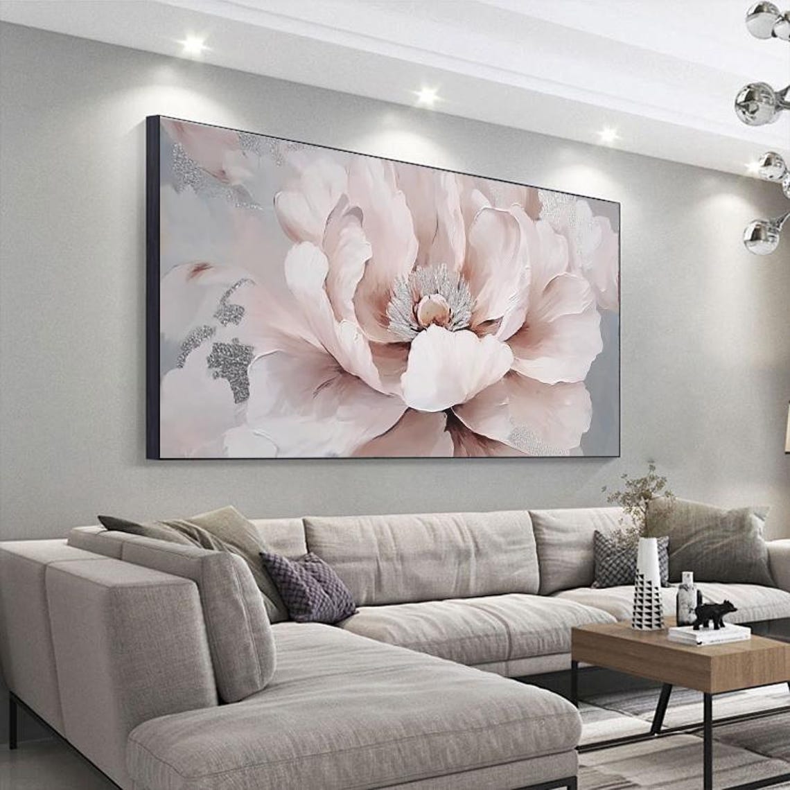 Giant Blush Pink Peony Close Up With Silver Sparkle Detail Poster - Image 5