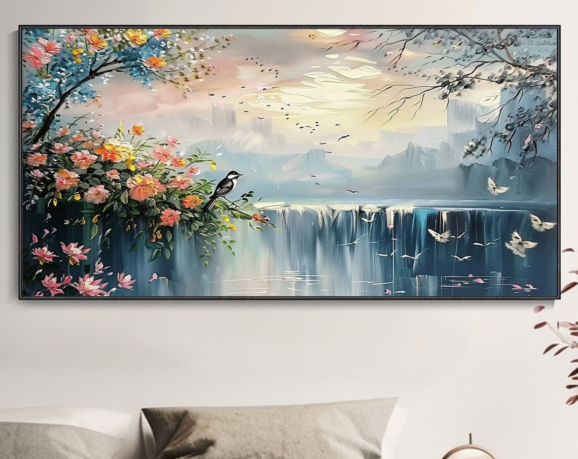 Waterfall Garden Landscape, Oil Painting Art Print