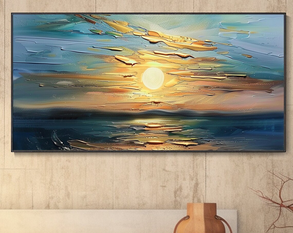 Golden Dusk Seascape, Oil-Painting-Style Art Print