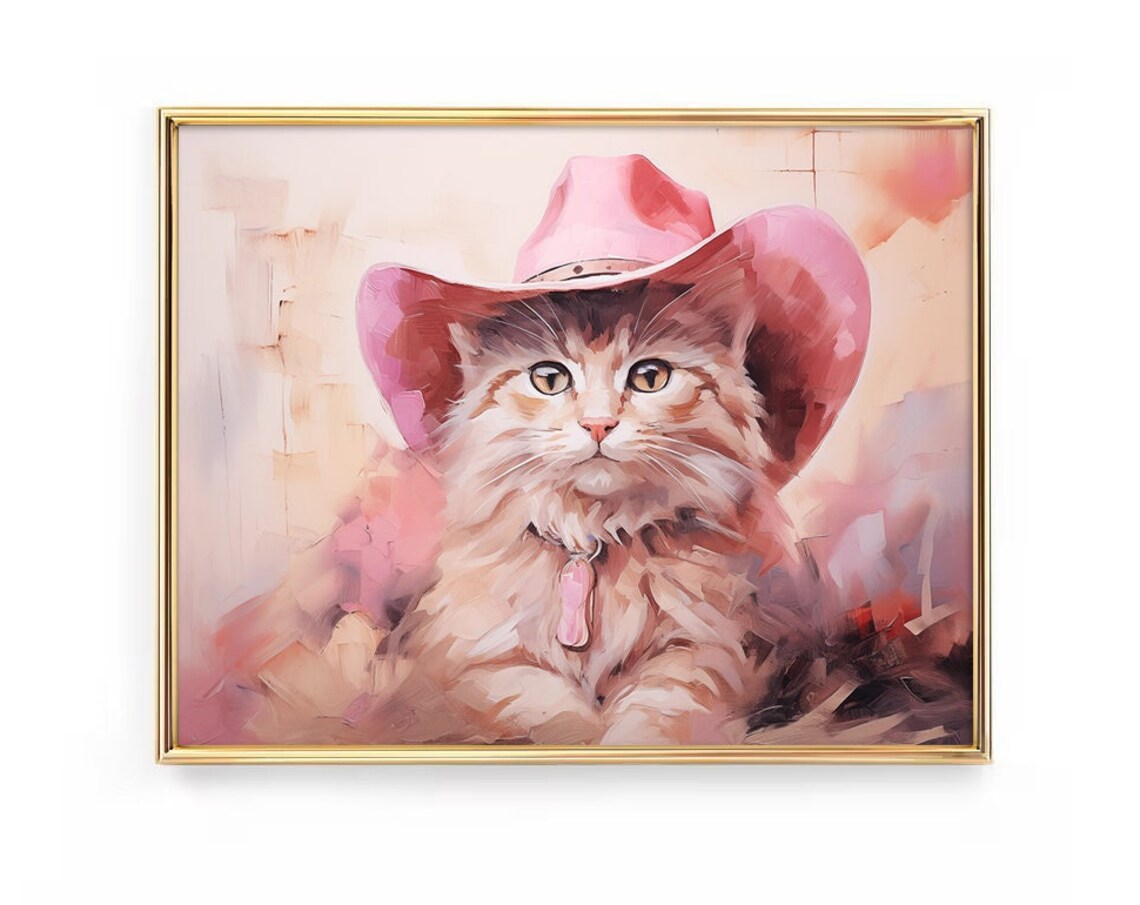 Pink Cat Cowgirl Watercolor Pastel Western Farmhouse Cat Poster
