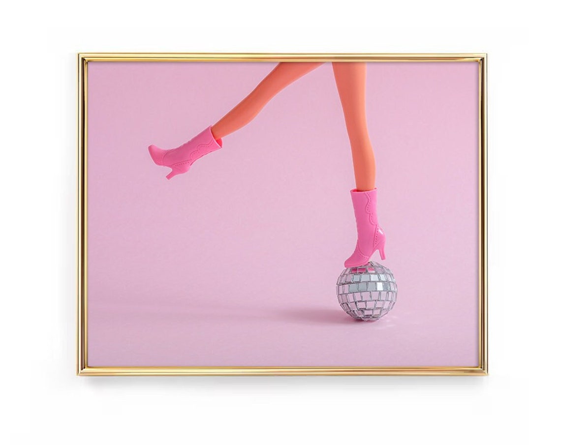 Pink Cowboy Boots Disco Ball Poster Preppy Pop Fun Trendy Girl Decor