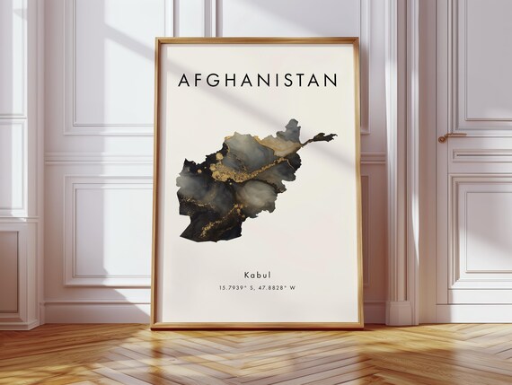 Afghanistan Map Poster Black And Gold Asia Wall Art Print Home Decor Geography Gift Wallpaper