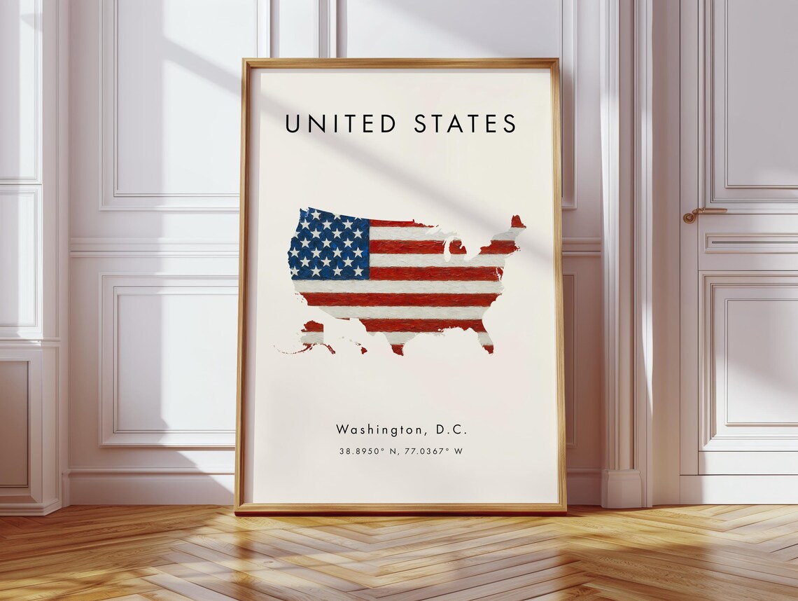 United States Map Poster, Flag Painting Travel Poster