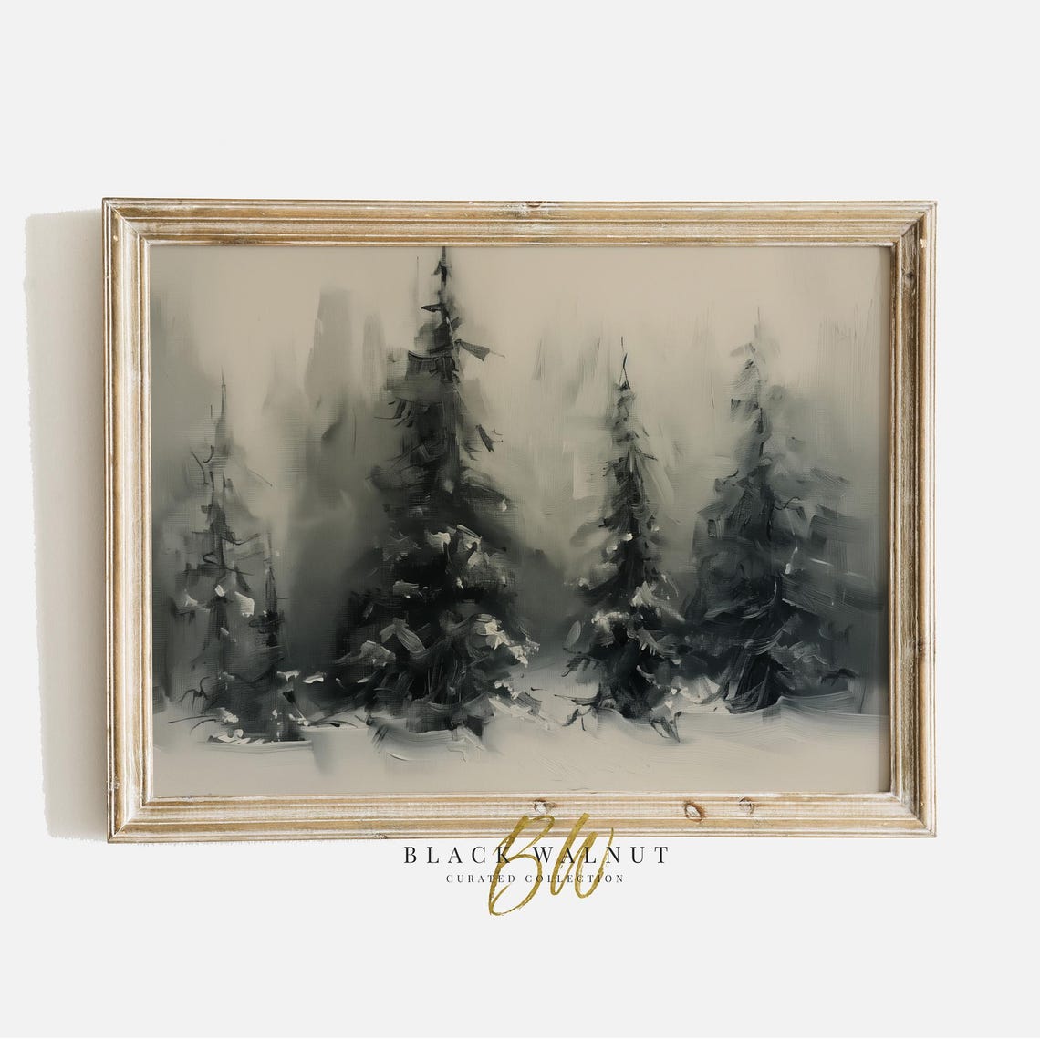 Moody Dark Snowy Pine Forest Winter Trees Landscape Art Print