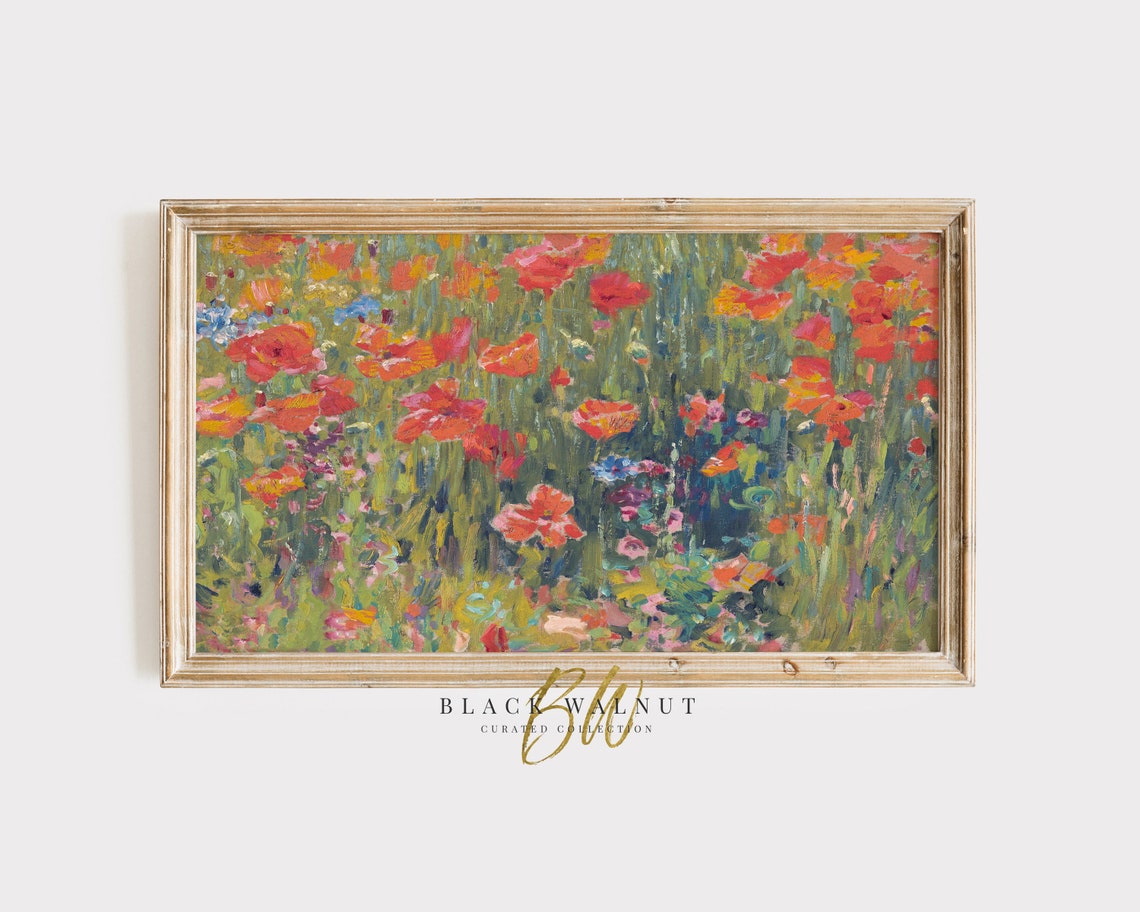 Wild Flowers Tv Art Vintage Flowers Landscape Painting Of Poppies Frame Tv Art Summer Colourful Flowers
