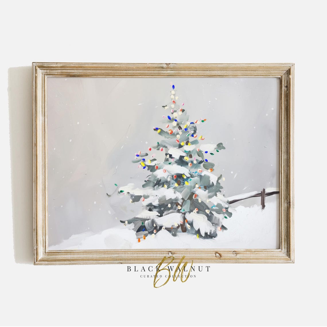 Snowy Christmas Tree Colorful Lights Minimalist Modern Holiday Poster - Image 2