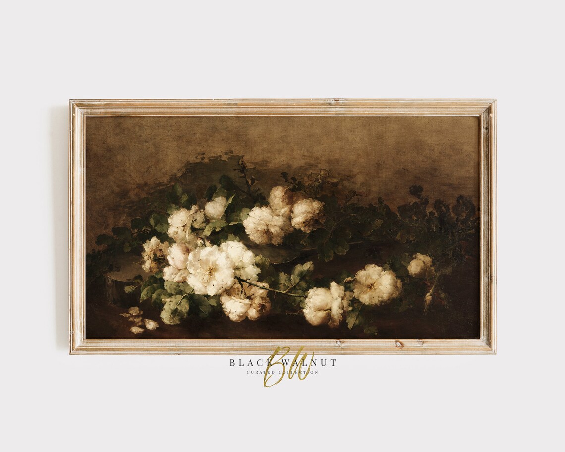 Moody Floral Painting, Vintage Botanical Art Print