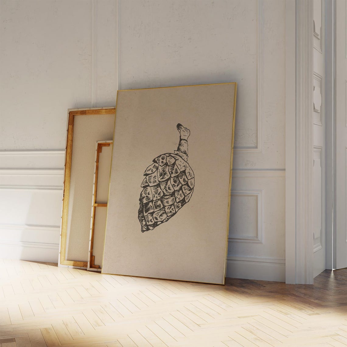 Pinecone Ink Sketch Beige Vintage Botanical Line Drawing Wall Poster - Image 2