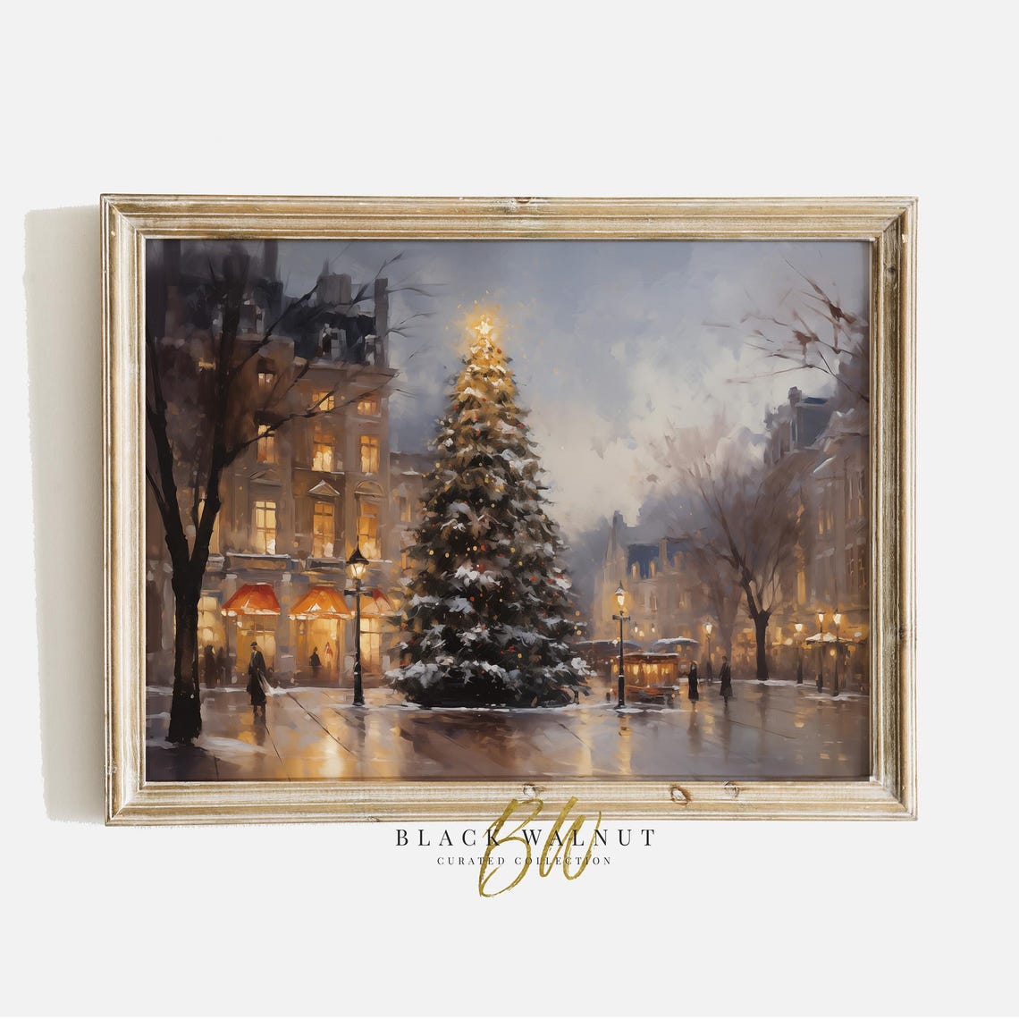 Christmas Village Winter Landscape Wall Art Vintage European Old Town Painting Holiday Decor Farmhouse Print