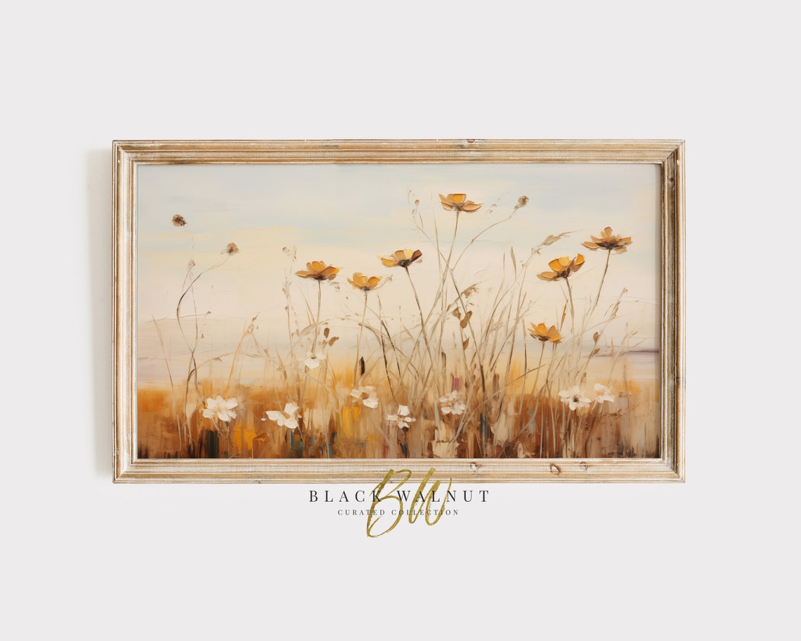 Golden Yellow Wildflowers Sunset Field Muted Rustic Meadow Art Poster