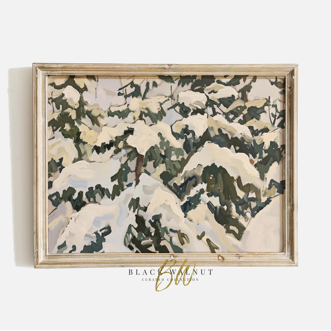 Abstract Snowy Evergreen Branches Winter Forest Sage Green Art Print - Image 2