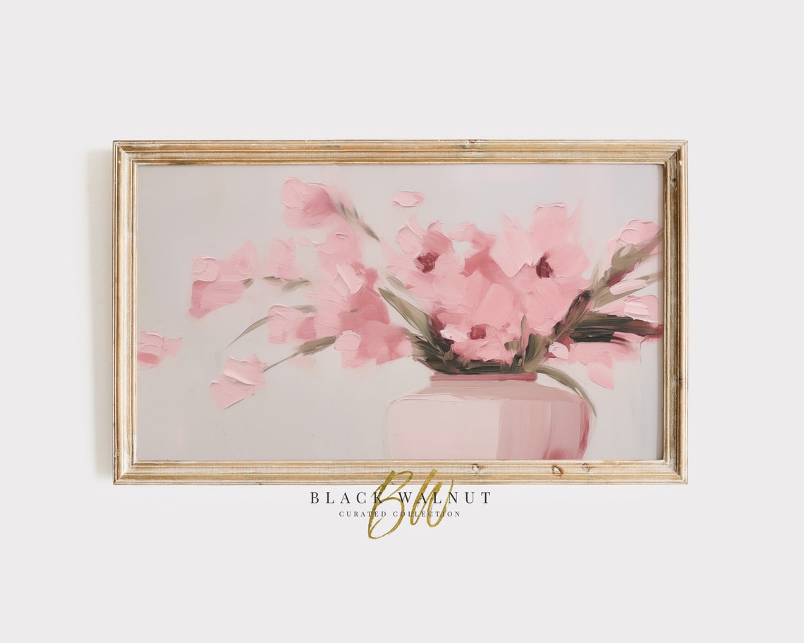 Soft Pink Abstract Flowers Blush Vase Modern Floral Still Life Poster