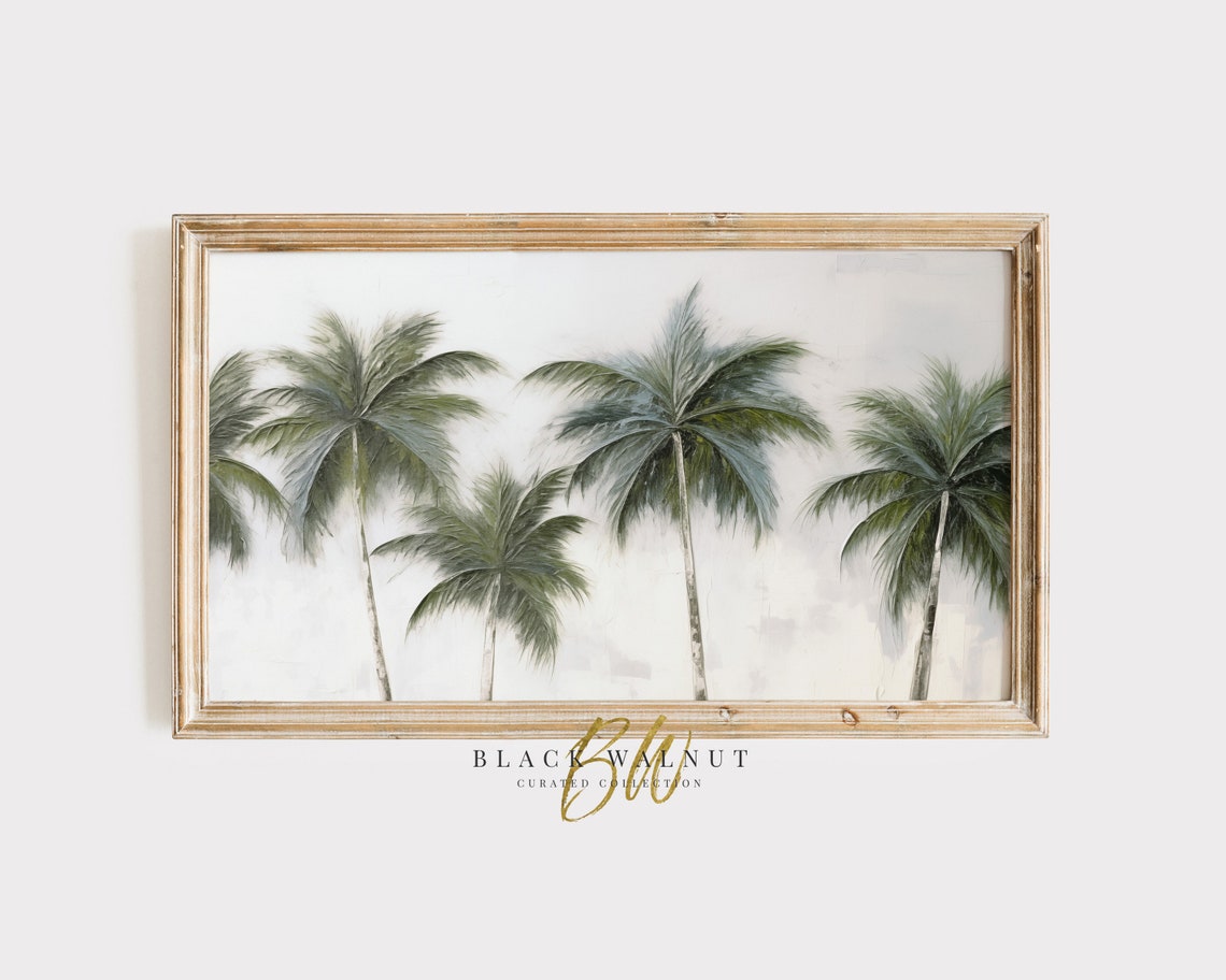 Five Palm Trees Pale Sky Soft Minimalist Tropical Painting Wall Poster