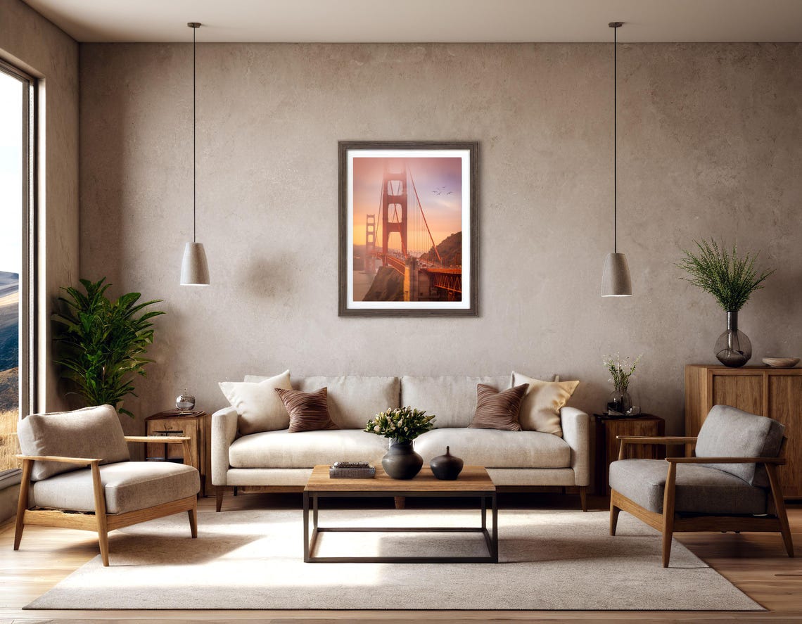 Golden Gate At Sunrise Mist Paper Poster Print - Image 3