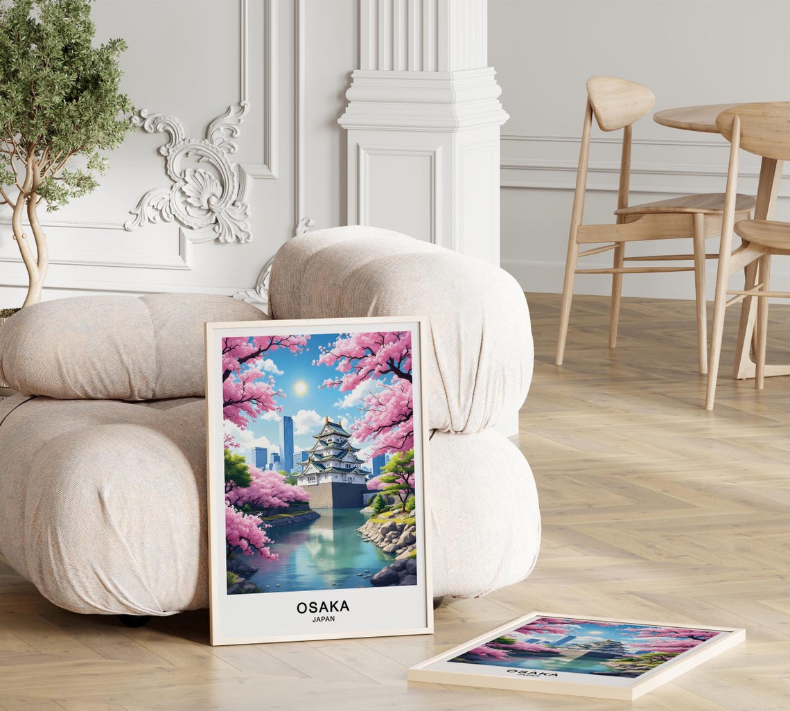 Osaka Japan Castle Moat Cherry Blossom Springtime Scenic View Poster - Image 2