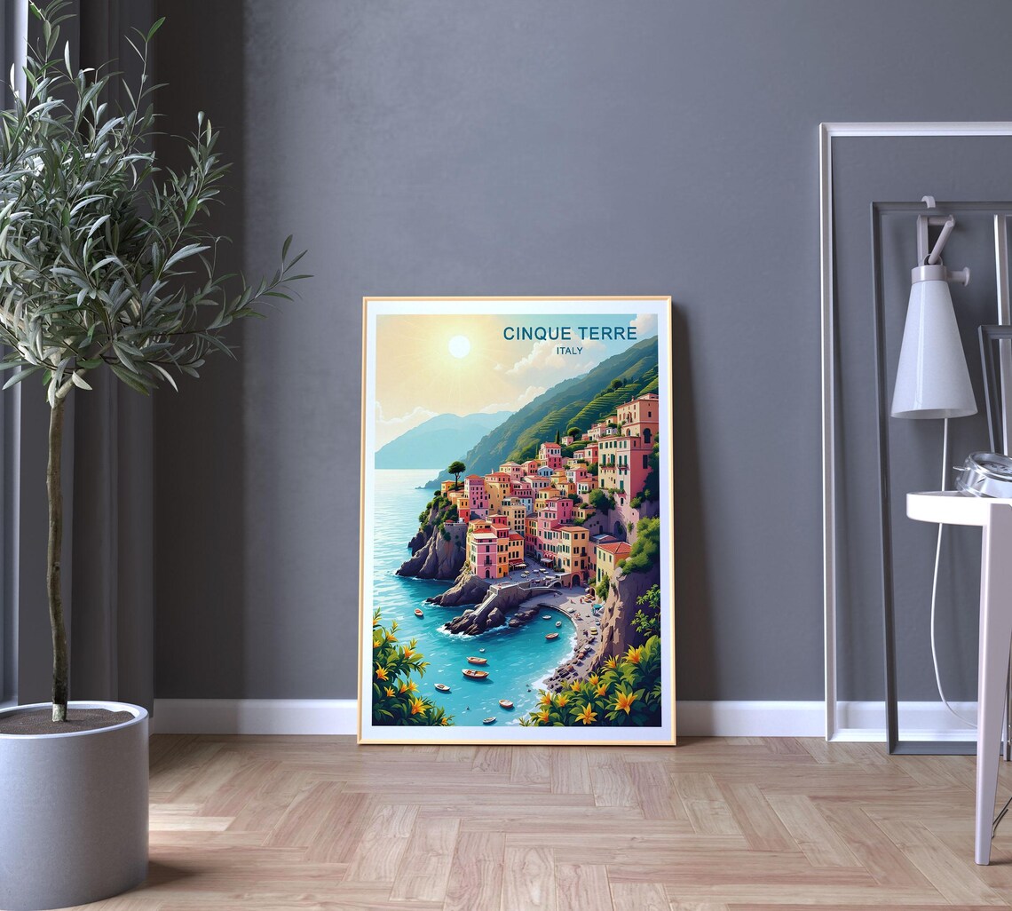 Cinque Terre Italy Colorful Clifftop Village Turquoise Coast Poster - Image 5