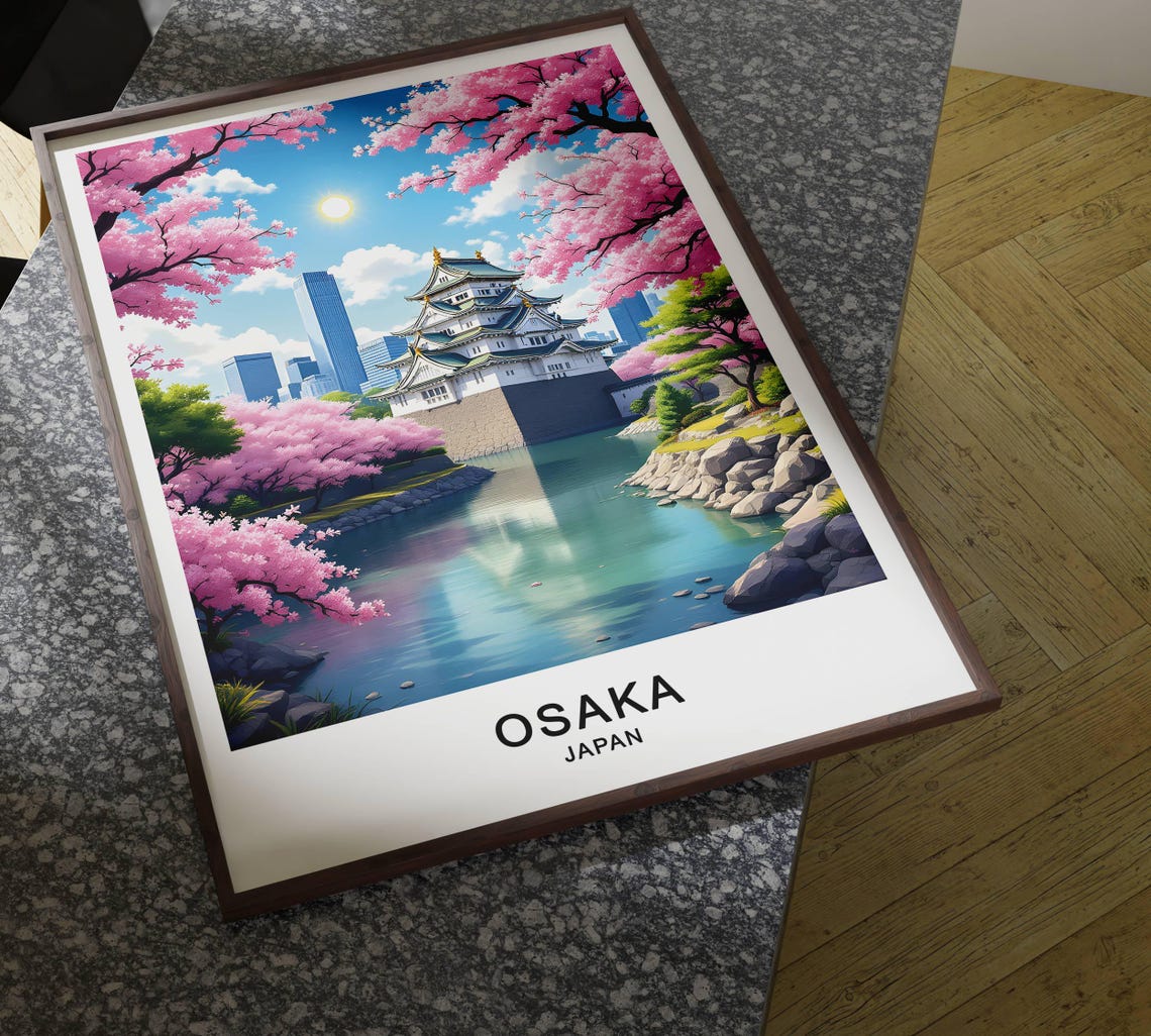 Osaka Japan Castle Moat Cherry Blossom Springtime Scenic View Poster - Image 4