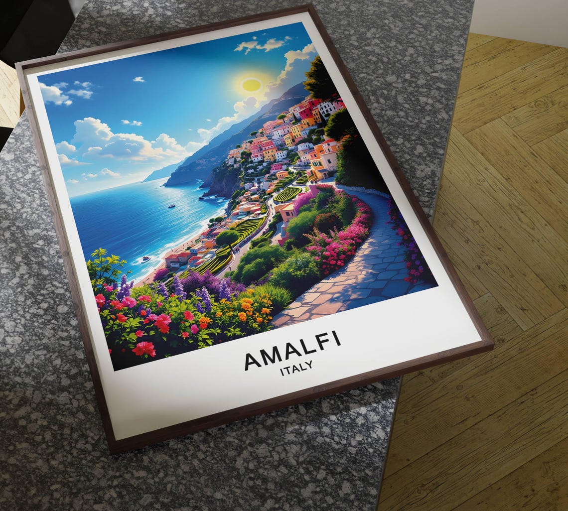 Amalfi Italy Cliffside Town Terraced Gardens Mediterranean Sun Poster - Image 4