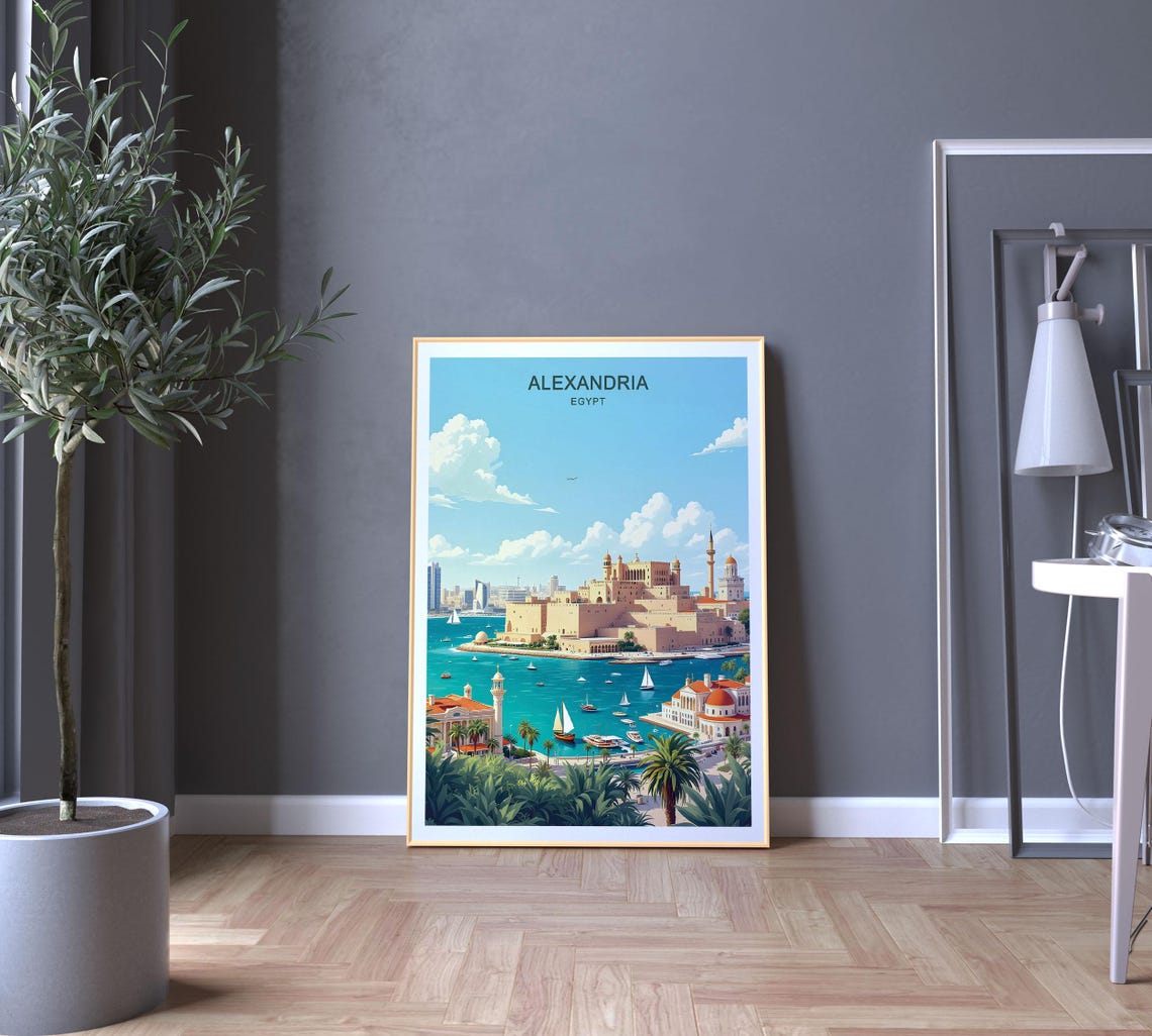 Alexandria Egypt Mediterranean Harbor Citadel Sailboats View Poster - Image 5