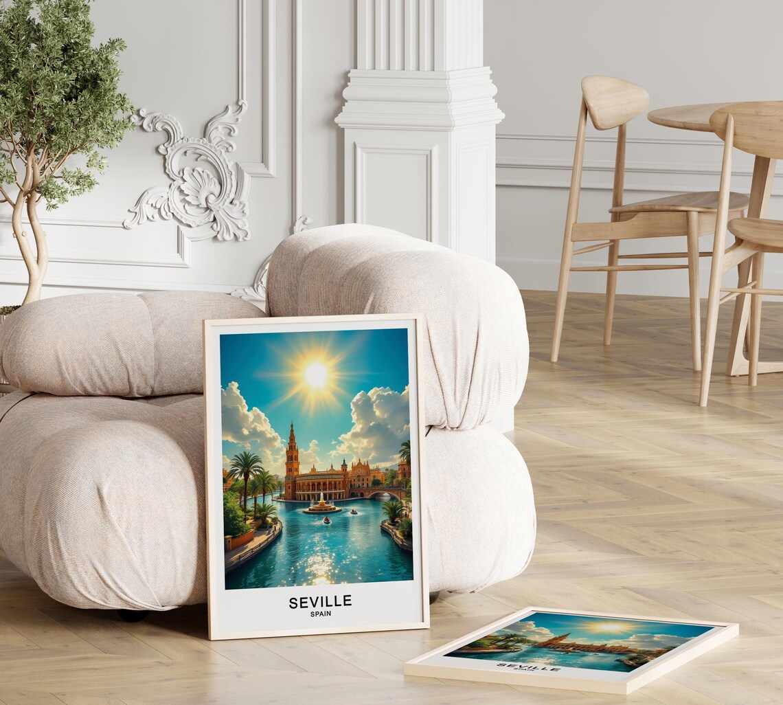 Seville Spain Plaza de Espana Canal Fountain Palm Sunny Travel Poster - Image 3