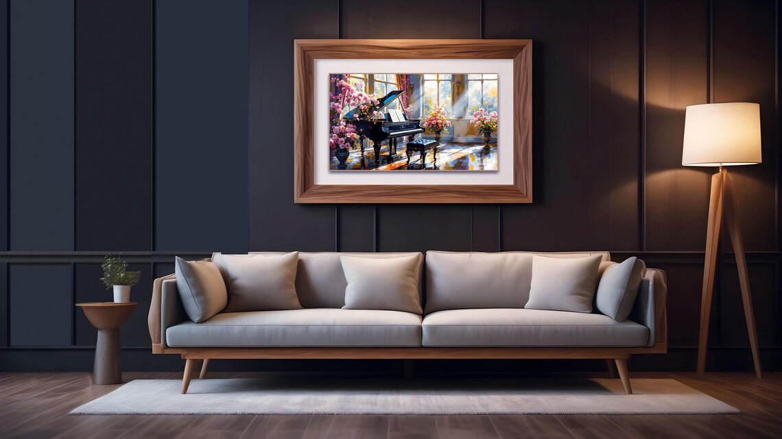 Grand Piano Pink Flowers Sunlit Music Room Elegant Wall Art Print - Image 3