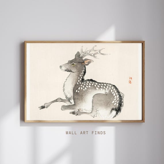 Kno Bairei Deer Print Japanese Sumie Animal Art Vintage Ink Painting Minimalist Zen Wall Decor 300 Dpi