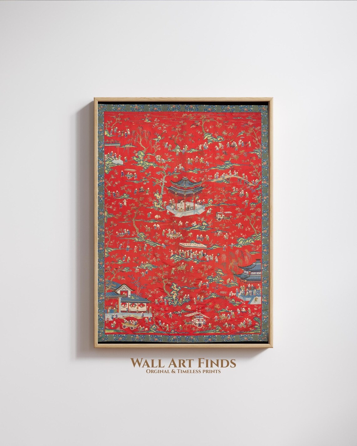Traditional Chinese Red Festival Scene With Pagodas Art Poster