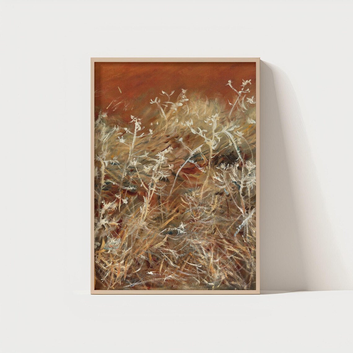 Autumn Grass Field Poster Rustic Nature Landscape Painting Artwork
