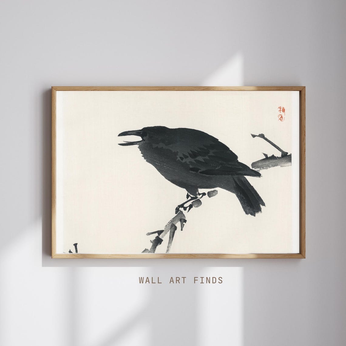 Japanese Ink Crow Poster Minimalist Sumi-e Black Bird Branch Artwork