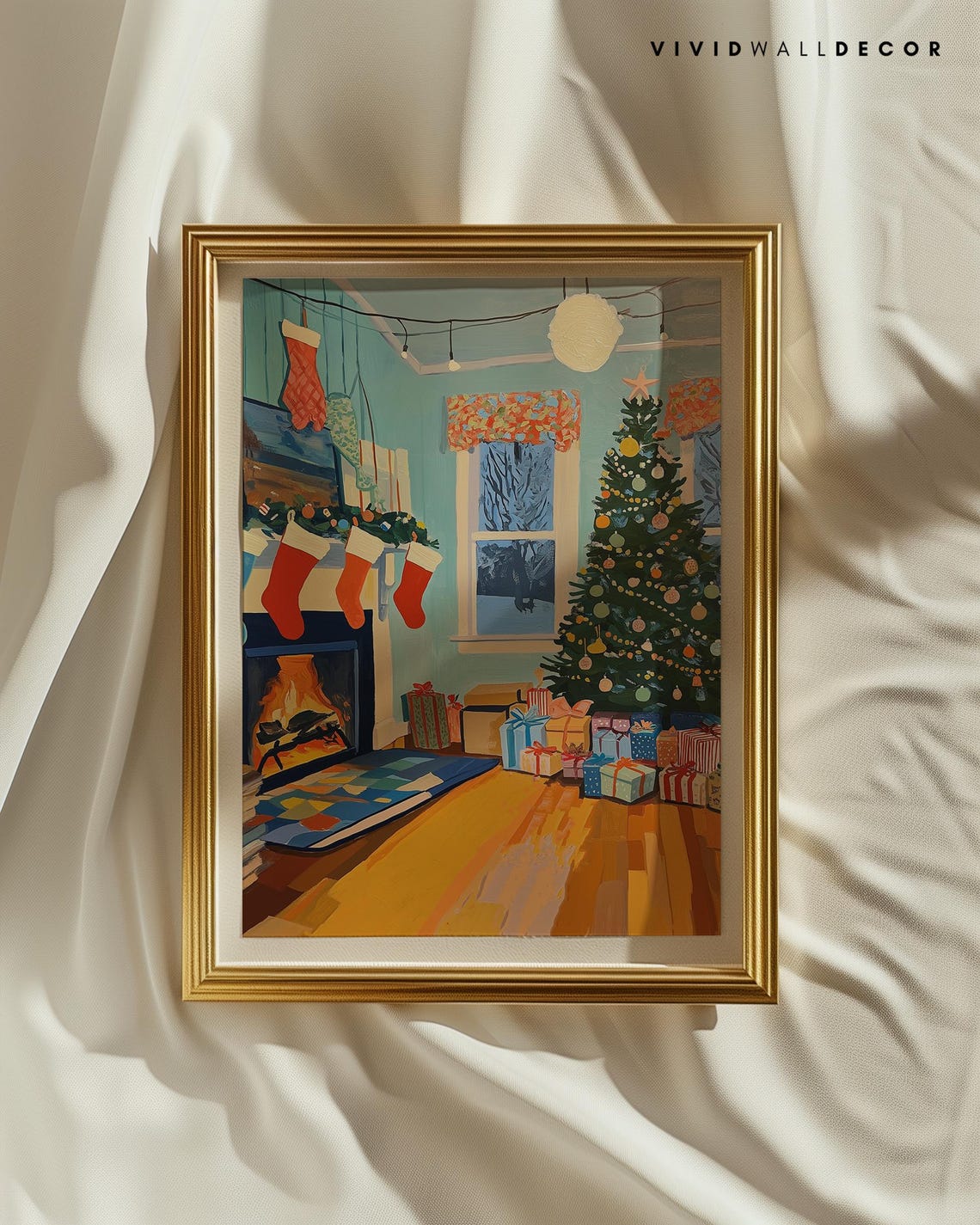 Cozy Christmas Room With Fireplace Stockings And Tree Poster - Image 2